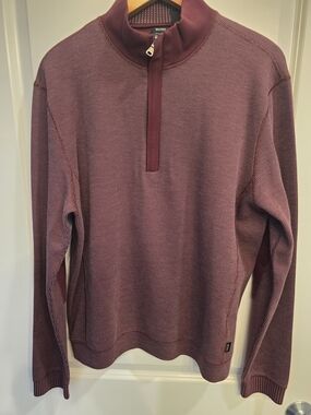 HUGO BOSS Men's 1/4 Zip Pullover Sweater Maroon XL - Elbow Patches